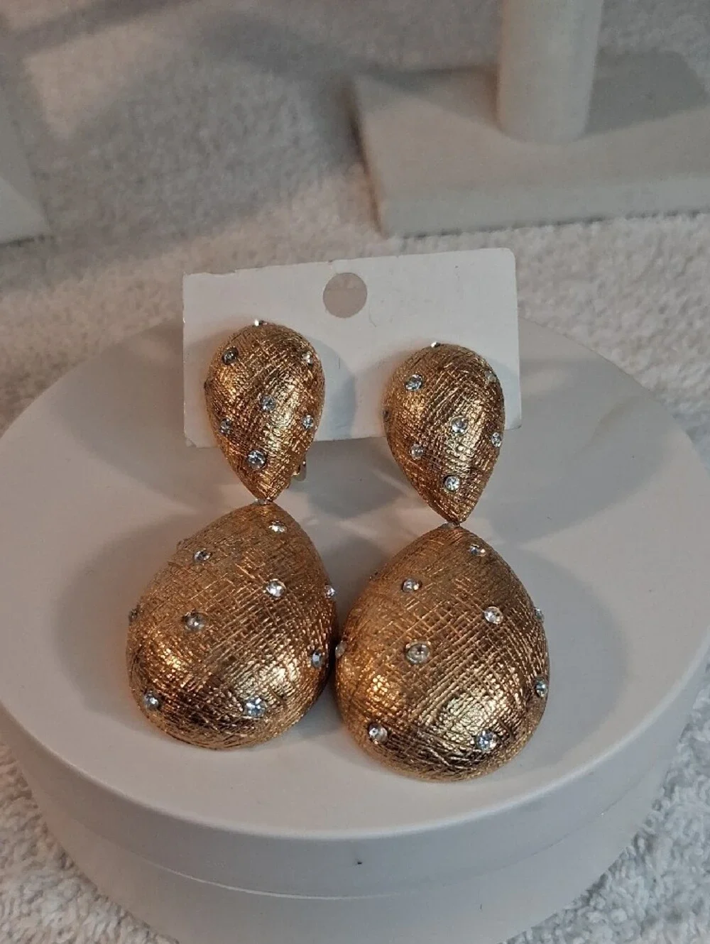 Gold Teardrop Crystal Statement Clip-On Earrings